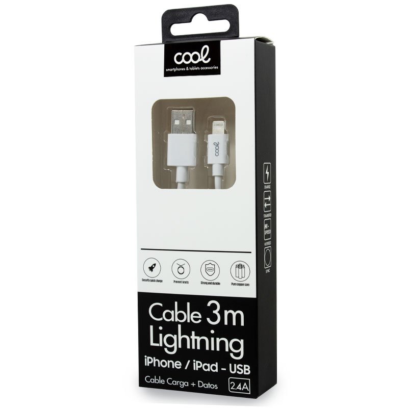 Cabo USB COOL Lightning compatível para iPhone / iPad (3 metros) Branco - Image 2