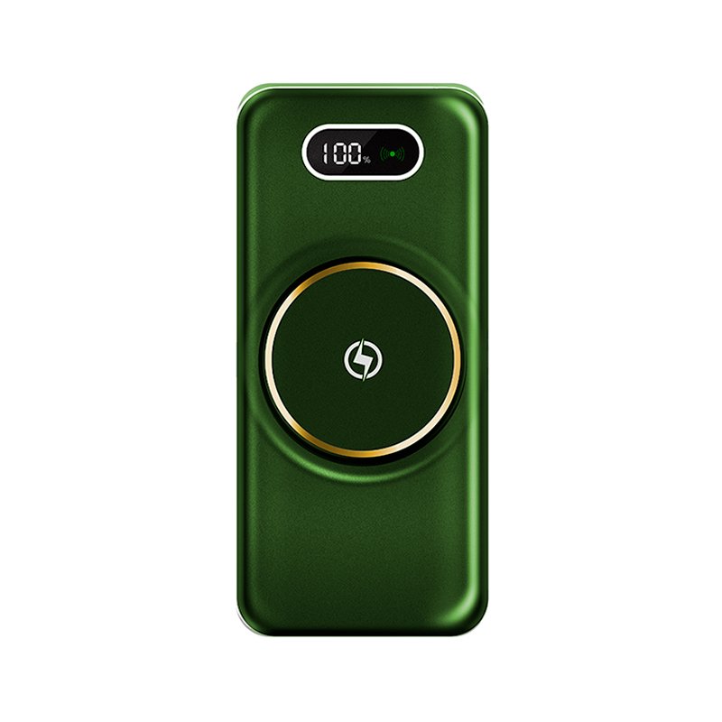Banco de alimentação de bateria externa universal 10.000 mAh + carregamento sem fio Qi (4 conexões) Verde - Image 3