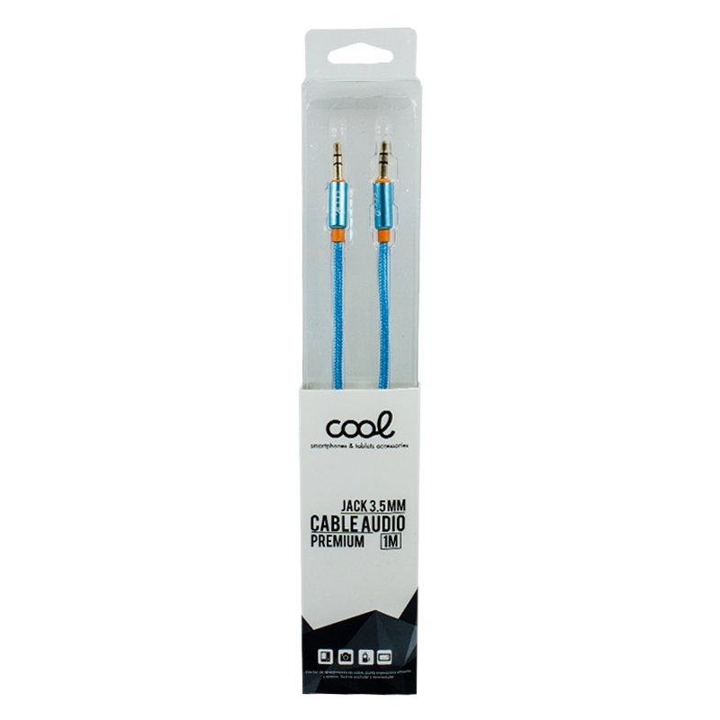 Cabo Jack 3,5 mm para Jack 3,5 mm COOL Áudio-Áudio Nylon Azul (1 m) - Image 3