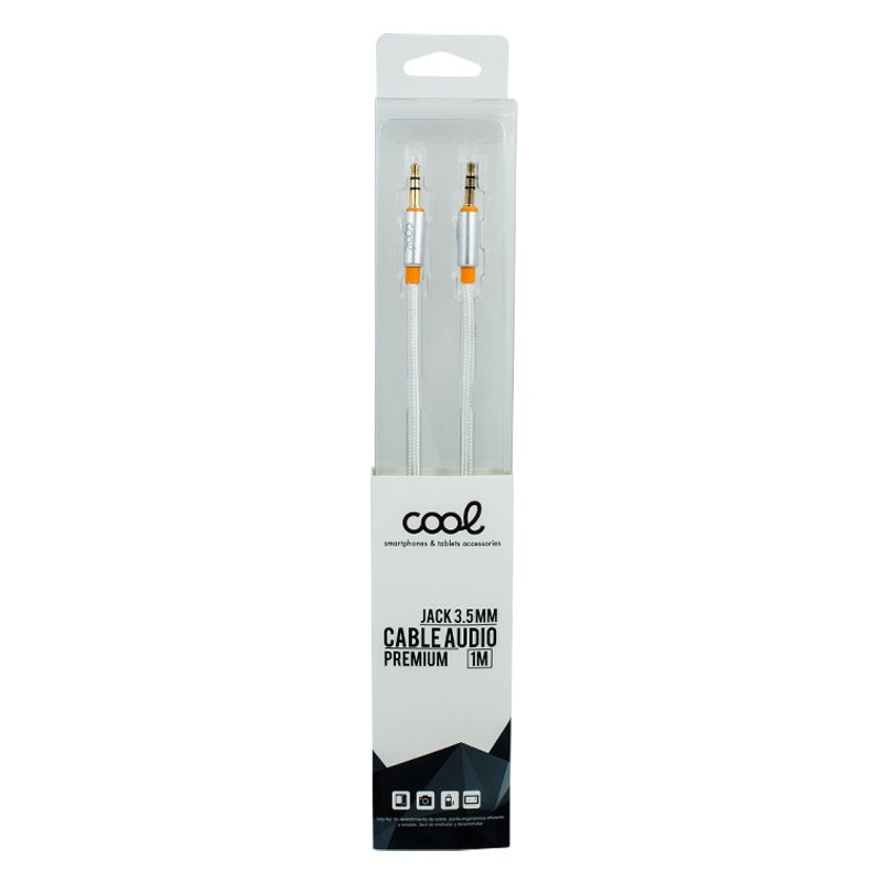 Cabo Jack 3,5 mm para Jack 3,5 mm COOL Áudio-Áudio Nylon Prata (1m) - Image 3