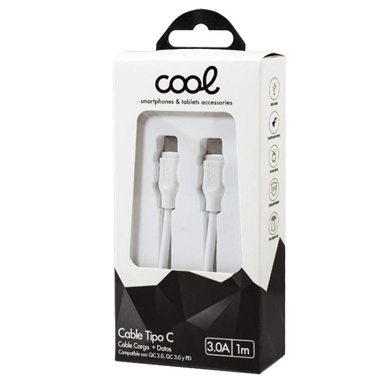Cabo USB universal COOL compatível TYPE-C a TYPE-C (1 metro) Branco 3 Amp - Image 2