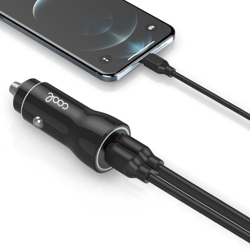 Carregador de carro cabo tipo C (2 x USB) COOL 2.4A Kit 2 em 1 preto - Image 2