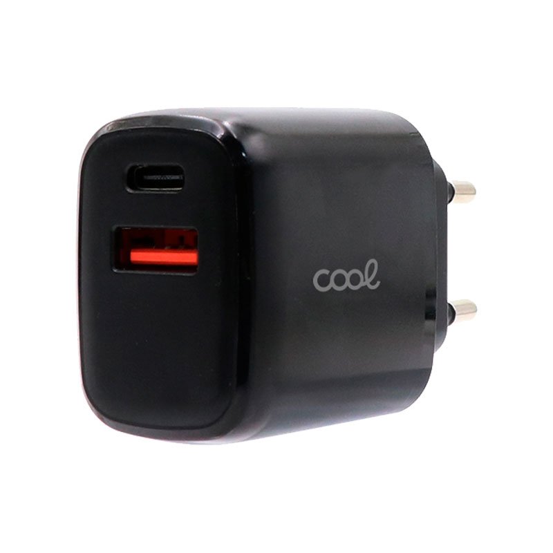 Carregador de rede rápido universal (PD) duplo tipo C / USB COOL (20 W) preto - Image 2