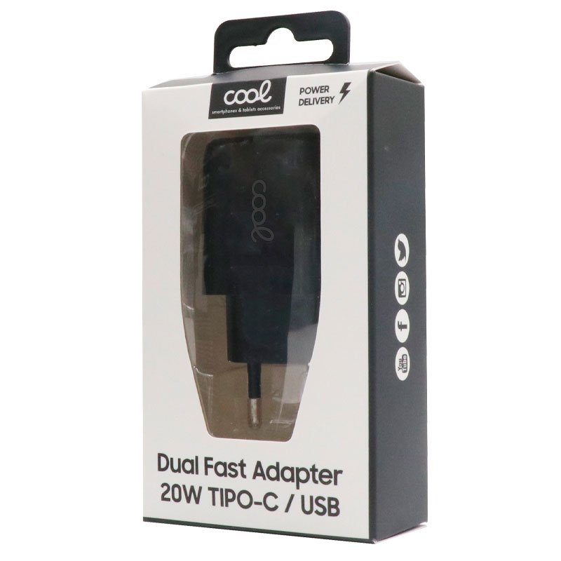 Carregador de rede rápido universal (PD) duplo tipo C / USB COOL (20 W) preto - Image 3