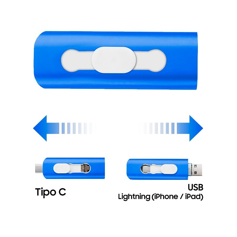 Pen Drive USB x64 GB COOL (3 em 1) Lightning / Type-C / USB Azul - Image 2
